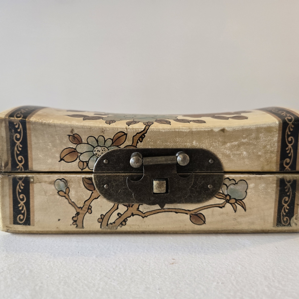 Floral Decorative Jewelry Box - Cream and Black - Asian-Inspired